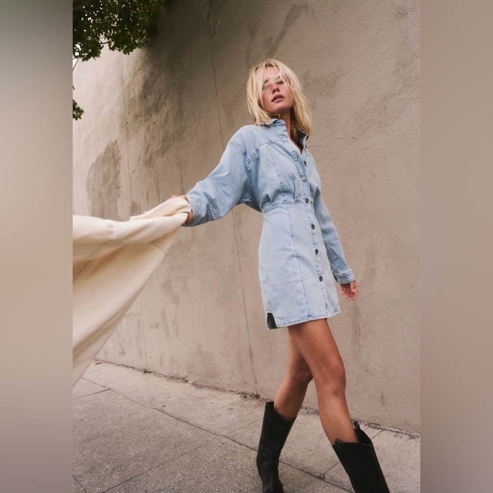 Free People Light Wash Denim Shirt Dress